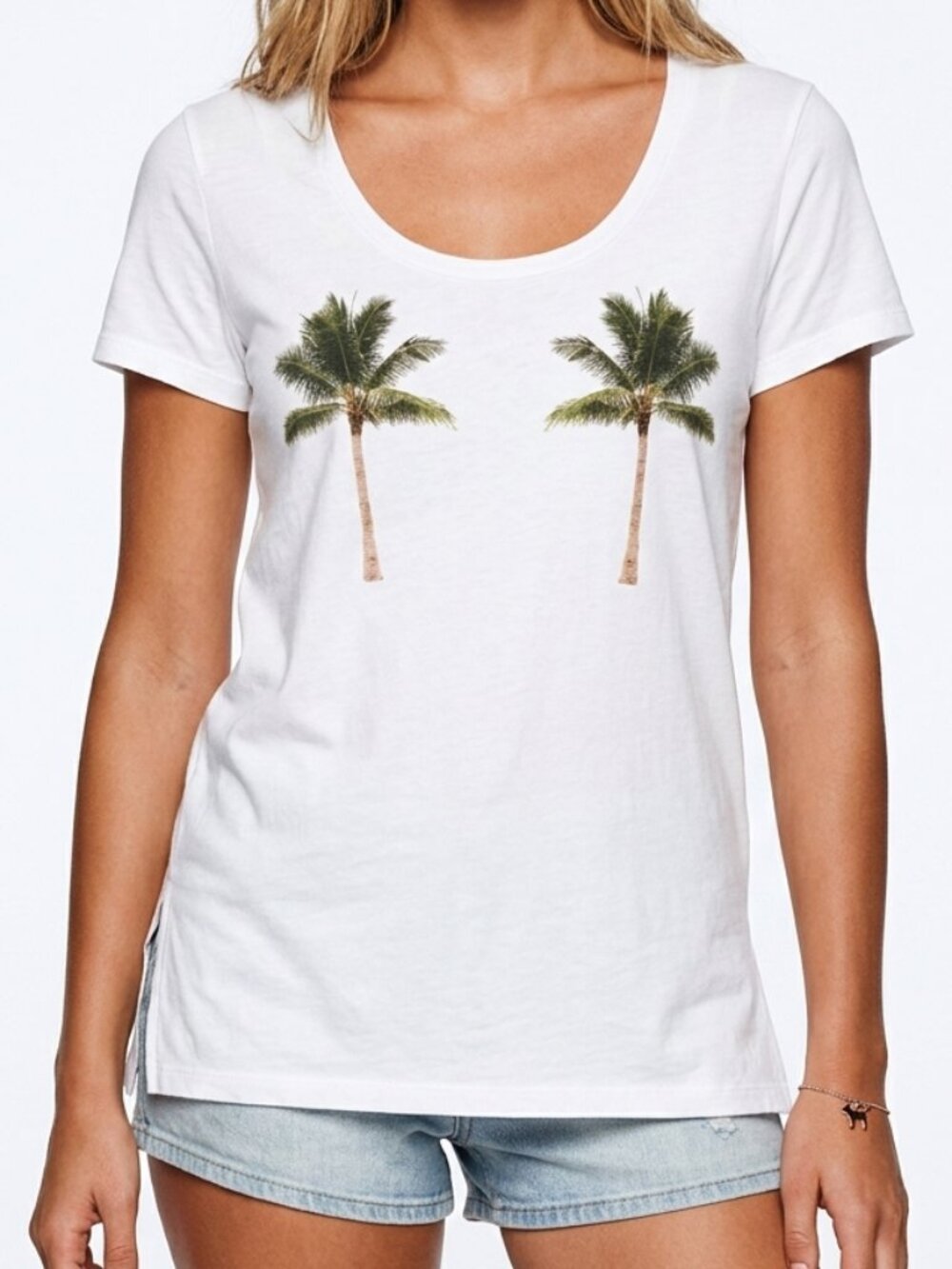 NWT VS PINK Palm Tree Scoop Neck Graphic Tee White M